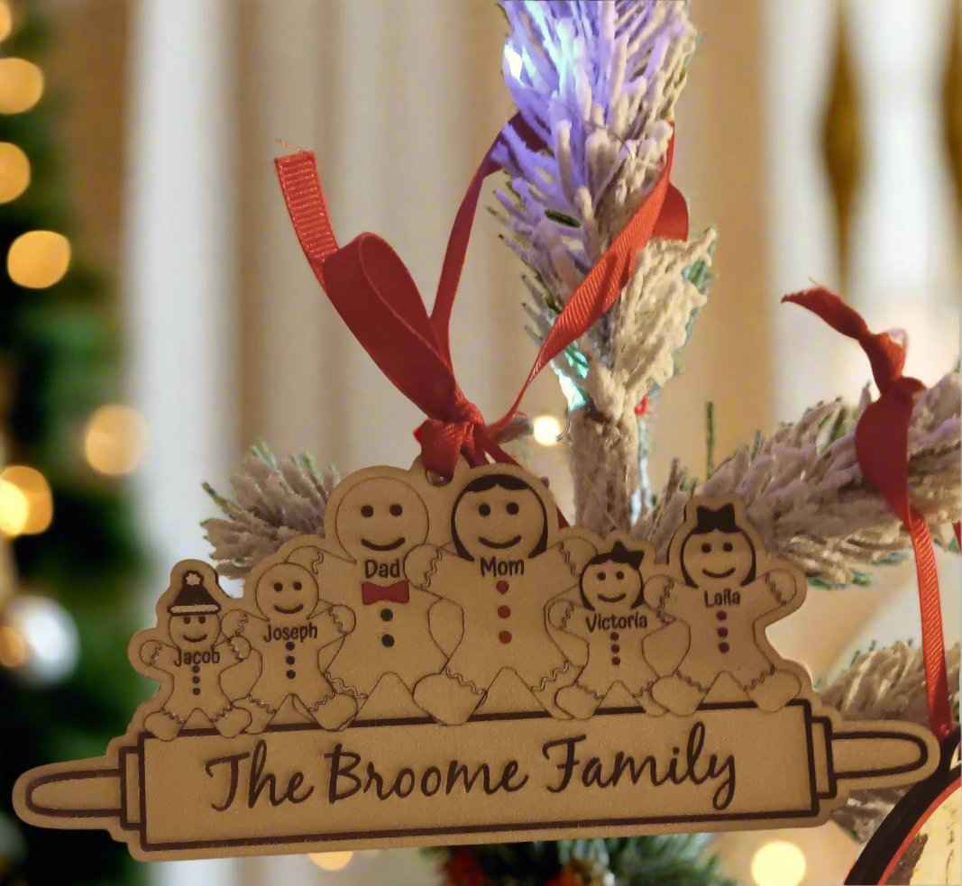 Custom Engraved Gingerbread Ornament - Personalized Family Keepsake
