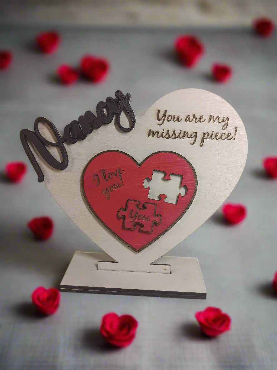 Valentine's Day Custom Engraved Wood Heart Display with Name