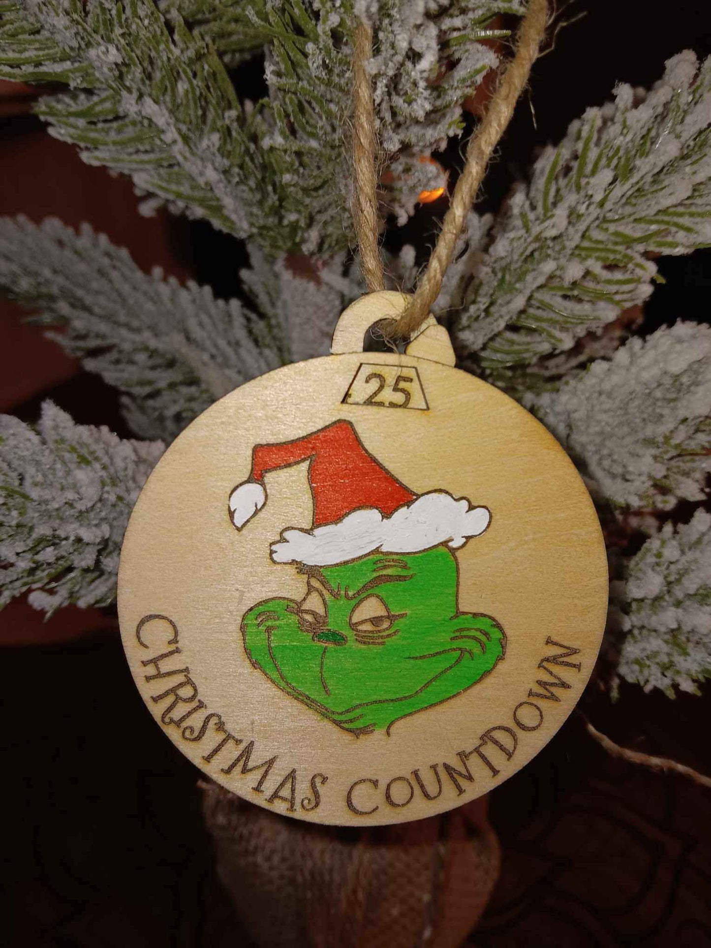Grinch Christmas Ornament Advent Countdown Handmade Hand Painted Holiday Decoration