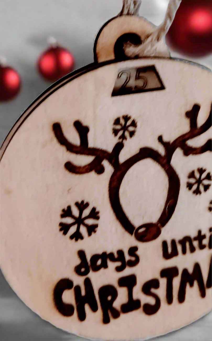 Reindeer Advent Countdown Ornament - 2" or 3" Christmas Decoration Holiday Decoration