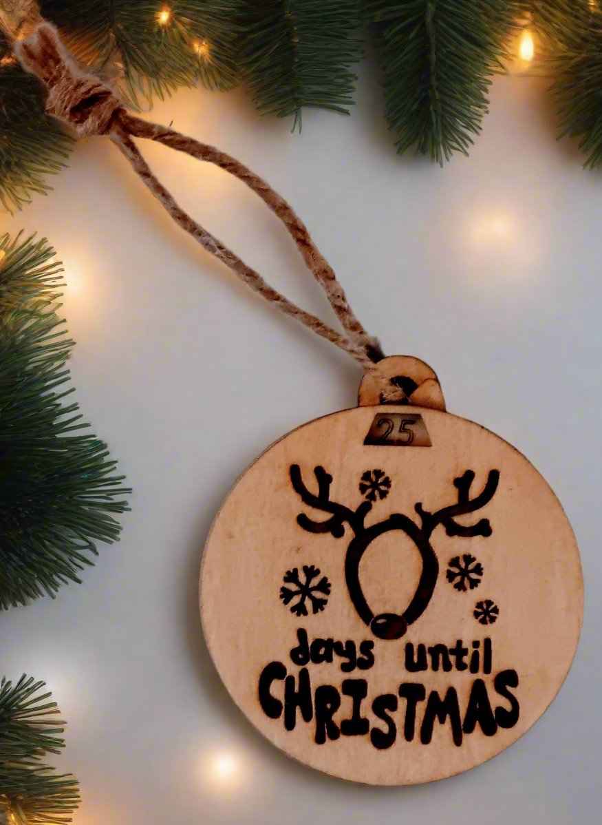 Reindeer Advent Countdown Ornament - 2" or 3" Christmas Decoration Holiday Decoration