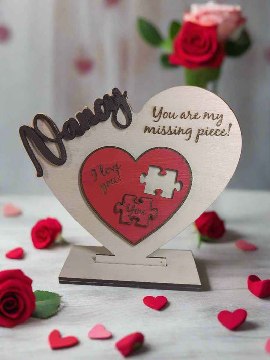 Valentine's Day Custom Engraved Wood Heart Display with Name