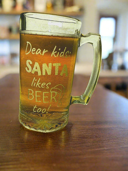 Large Engraved Glass Beer Mug