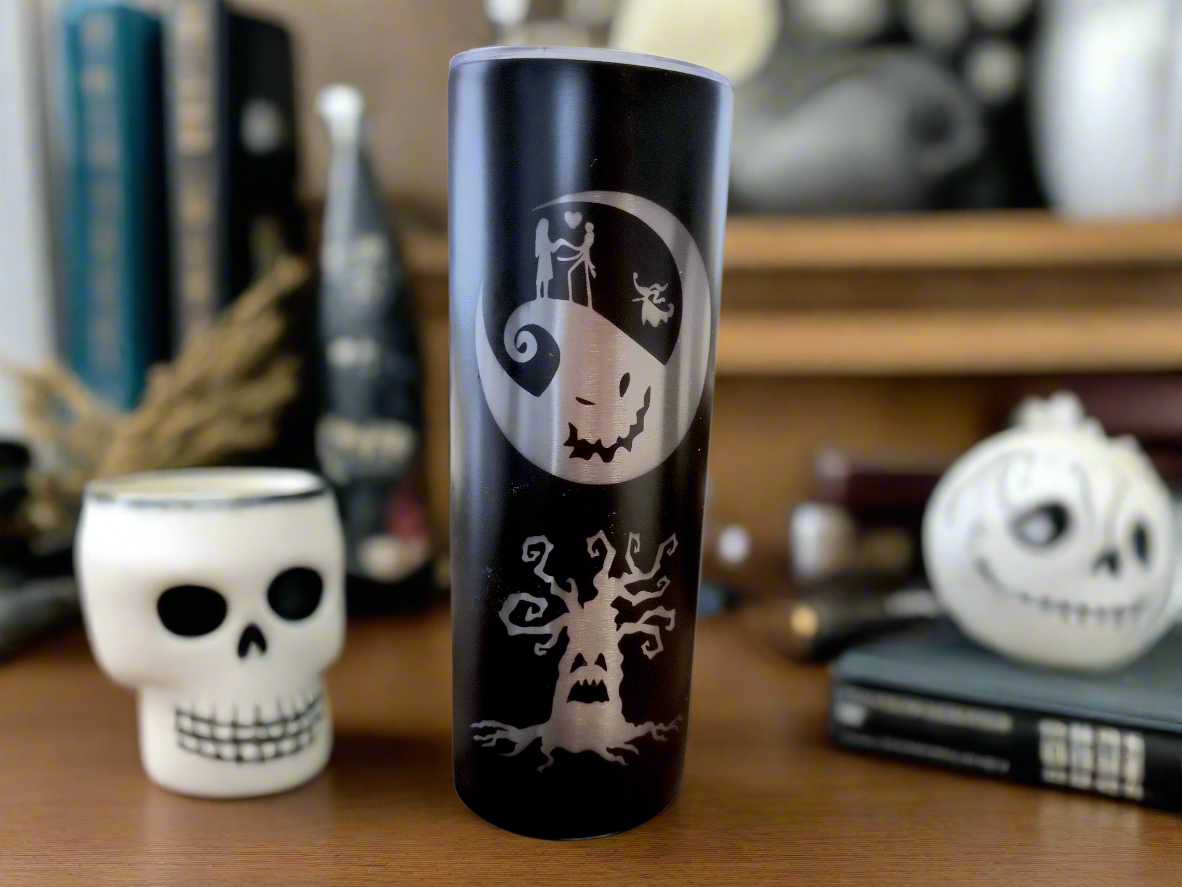 nightmare before christmas images laser engraved on 20 oz. stainless steel tumbler