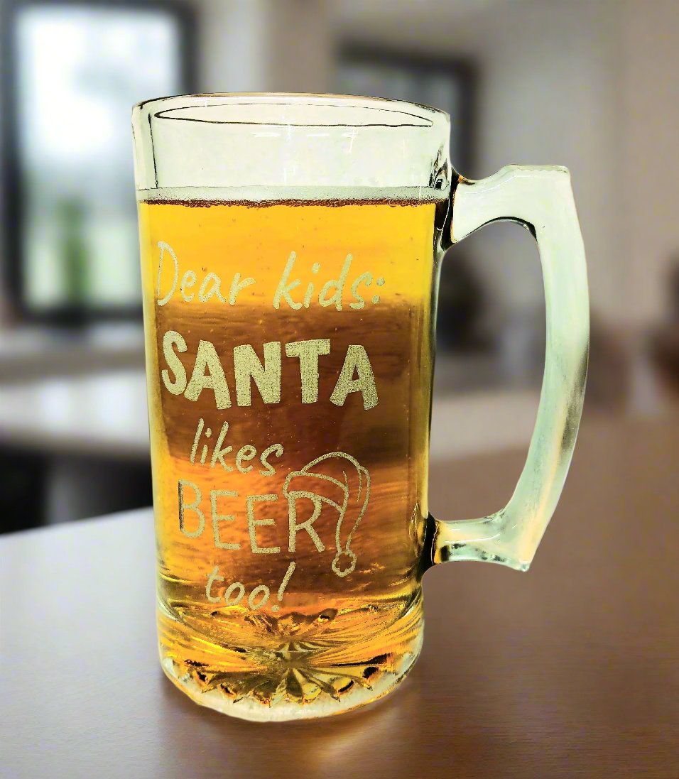 Large Engraved Glass Beer Mug