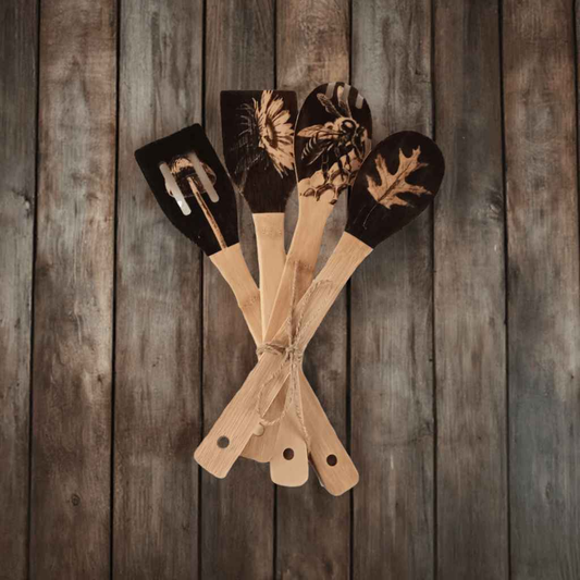 Handmade Wood Spoon Set - Carved Kitchen Decor with Natural Images Decoration