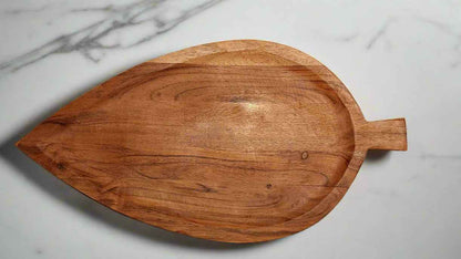 Large Leaf Serving Tray with Handle 17"x9" for Entertaining, Charcuterie, Custom Engraving