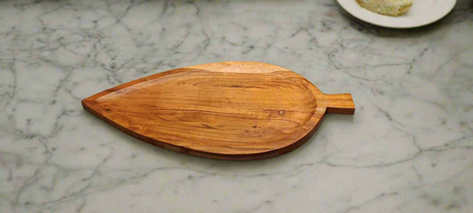 Large Leaf Serving Tray with Handle 17"x9" for Entertaining, Charcuterie, Custom Engraving