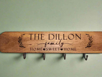 Oak Mug Holder Coat Rack 18"x5" Custom Engraved Coat Rack - Free Shipping