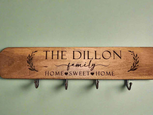 Oak Mug Holder Coat Rack 18"x5" Custom Engraved Coat Rack - Free Shipping